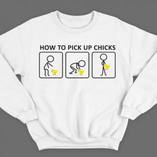 Прикольный свитшот с надписью "How to pick up chicks" ("Как заполучить цыпу")